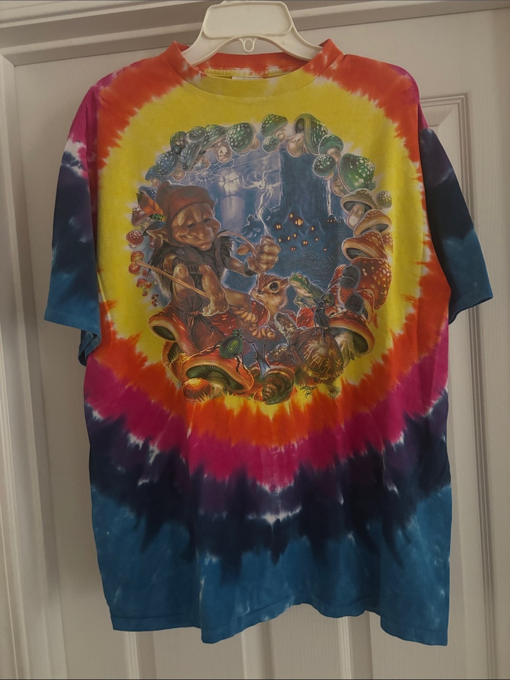Vintage 1999 Liquid Soul Tie-Dye Graphic Tee Mushroom Gnome Design Unisex Large
